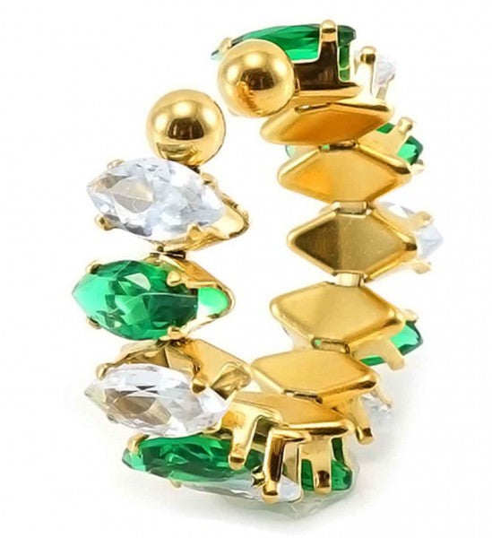 gouden verstelbare damesring – musthaves jewelry - Crystal - Diamand - Limitid - Groen - Wit