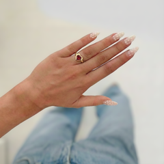 Lea Red/Gold Ring - Goud - Crystal - Stainless Steel