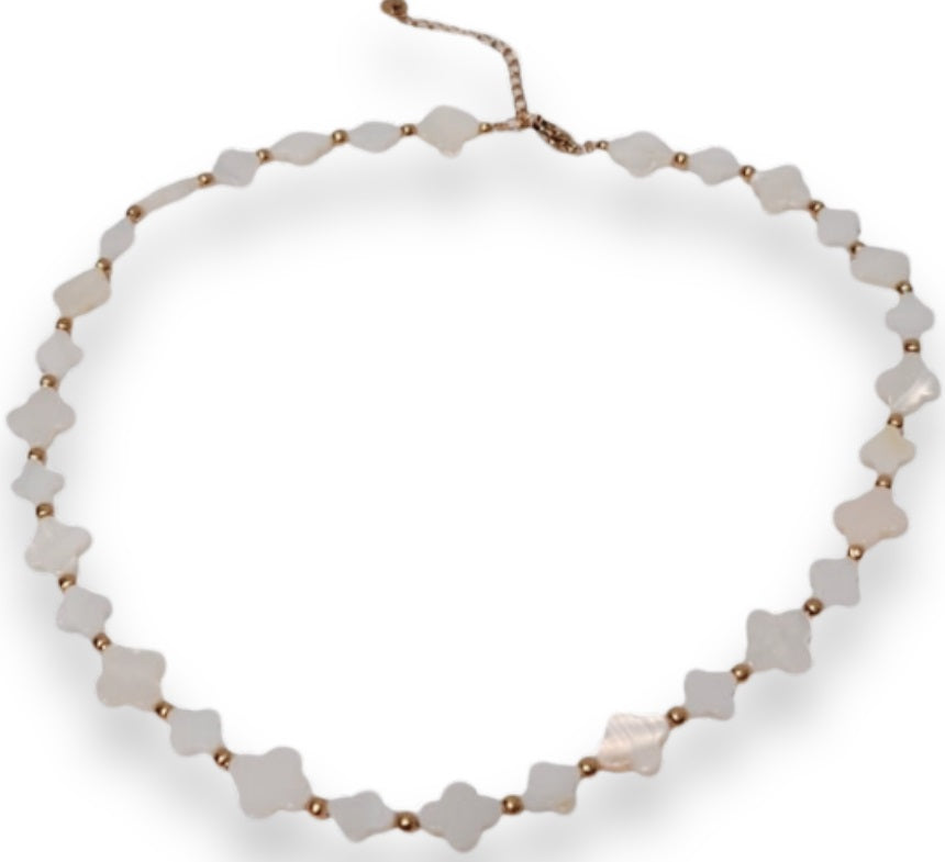 Aurea Necklace - Zilver - Ketting - Steen - Schelpen Clovers - Stainless Steel